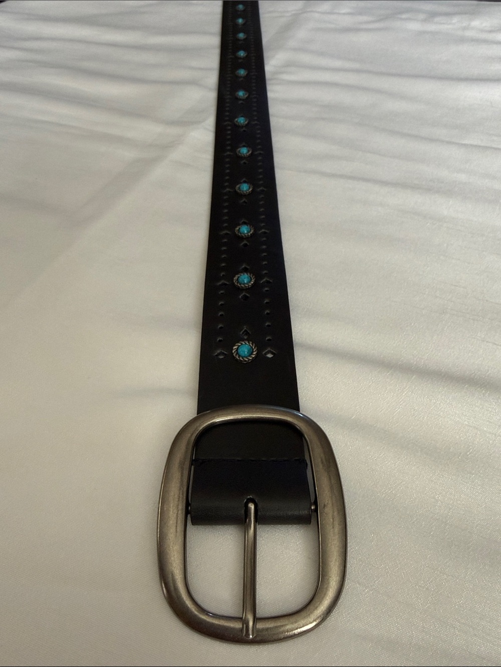 Faded Glory Black Leather Belt with Turquoise Accents - Picture 5 of 10